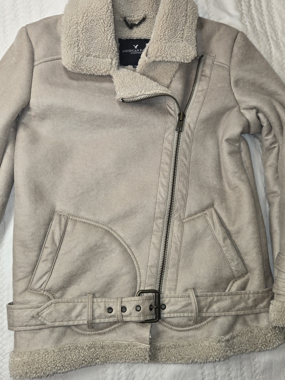 American Eagle Outfitters Taupe Sherpa Moto Jacket